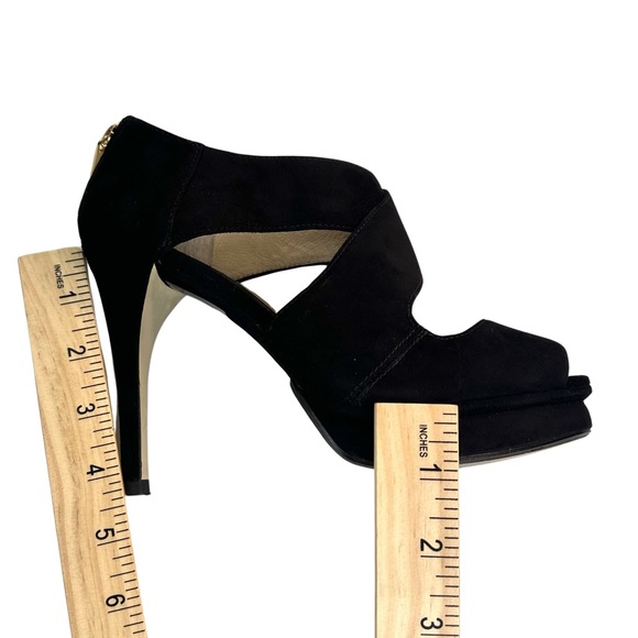 Michael Kors Women’s Elena Cross Strap Black Platform Heel In Black Suede Size:6 - Picture 14 of 16